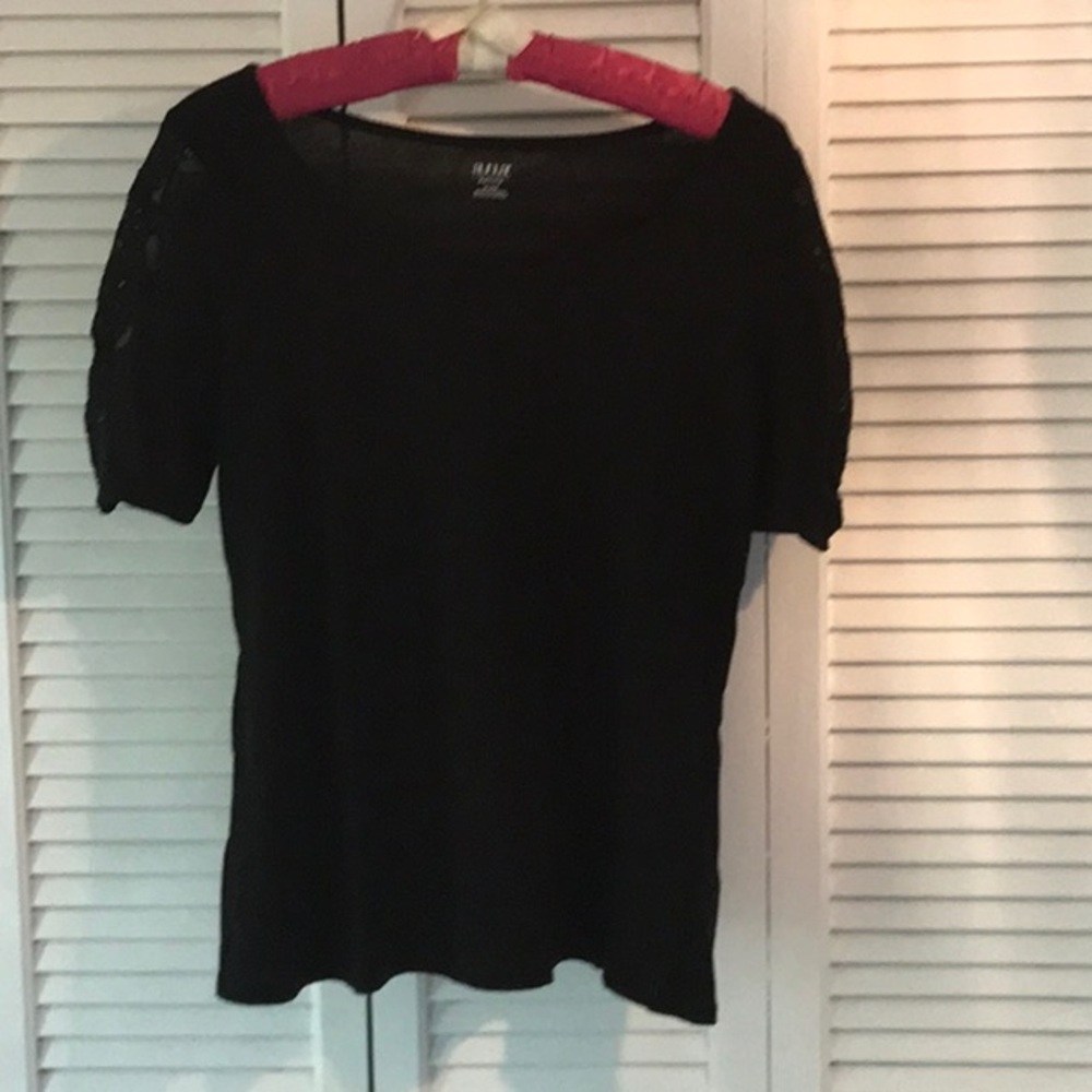 Women's Black Knit Top with Lacey Sleeves - So Pretty!